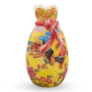 Rare Chinese Enamelled Pouch-shaped Beijing Glass Vase. Apocryphal Qianlong mark.