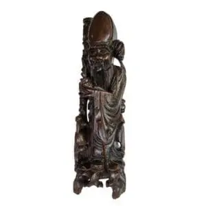 Large Chinese Hardwood and Silver Inlay Figure of Immortal Shouxing. 19th century