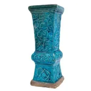 Chinese Ming Dynasty Turquoise Glazed Gu Vase With Relief Moulded Decoration. 17th century