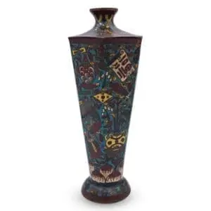 Antique Chinese Hexagonal Cloisonné Vase in the 'Hundred Treasures' Pattern. Height 26 cm