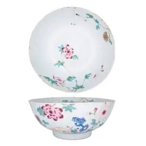 Large Chinese Yongzheng Period Moulded Famille Rose Porcelain Bowl. Diameter 25 cm