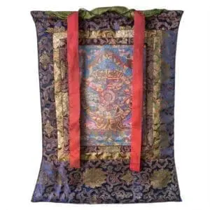 Tibetan Bhavacakra Thangka With Silk Brocade Mount. Buddhist Wheel of Life. 66x54 cm