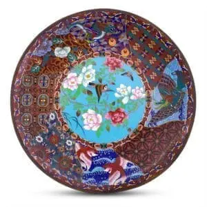 Large 19th Century Japanese Bronze Cloisonné Charger. Diameter 37cm. Meiji Period
