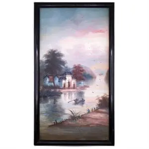 Antique Chinese Landscape Painting by Yat On. Hong Kong, early 20th century