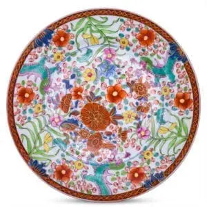 Antique Chinese Clobbered Blue and White Export Porcelain Dish With Dragons and Floral Sprays