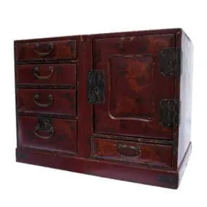 Antique Japanese Lacquered Jewellery Cabinet With Floral Decoration. Early 20th century