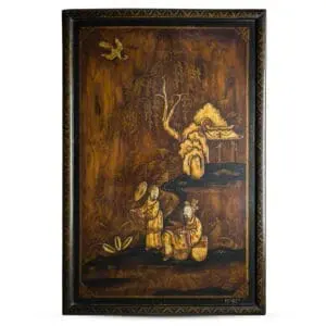 Antique Chinoiserie Gilt Lacquered Wood Panel No. 417 - Willow Pattern. 57x38 cm