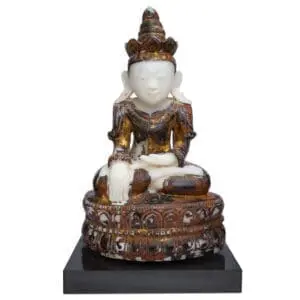 Large Burmese Gilt Lacquered Marble Buddha in Bhumisparsha Mudra. Height 51 cm / 20"