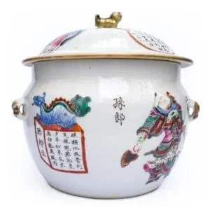 Antique Chinese Wu Shuang Pu Famille Rose Porcelain Kamcheng Pot. 19th Century, Qing Dynasty