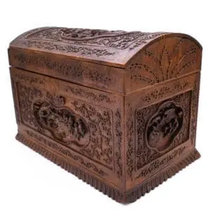 Fine Cantonese Export Relief-Carved Sandalwood Box With Domed Lid. Qing Dynasty, 19th century