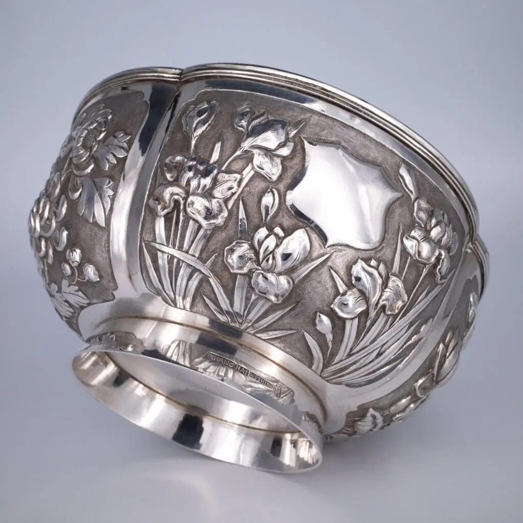 Antique Chinese Export Silver Lobed Bowl By Woshing. Shanghai, late 19th century