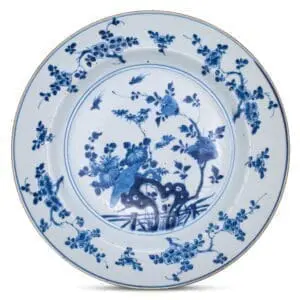 Large 18th Century Chinese Blue and White Export Porcelain Dish With Floral Decoration. Yongzheng Period
