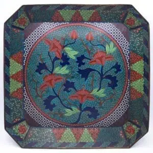 Large Antique Japanese Octagonal Bronze Cloisonné Charger Centrepiece. Meiji Period