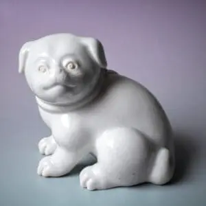 Antique Japanese Hirado Porcelain Okimono Figure of a Puppy. Meiji Period