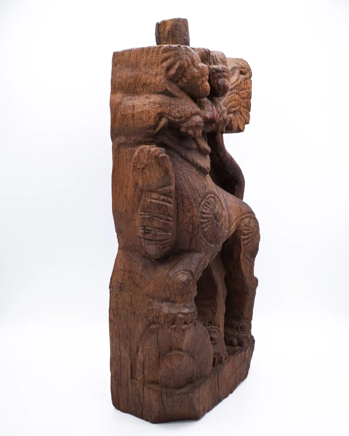 Large Antique Indian Wood Carving of Hindu Mythical Lion Yali. South India, 18th - 19th century