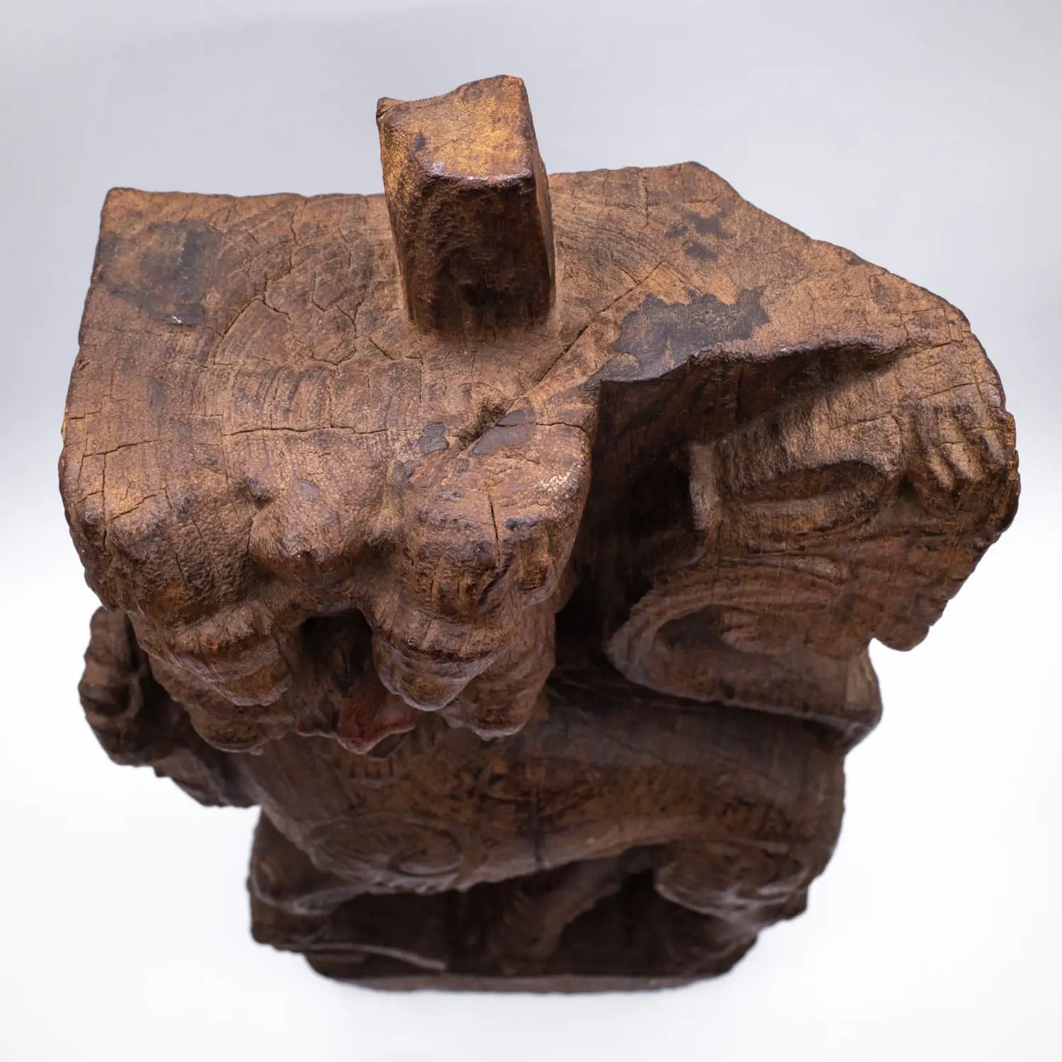 Large Antique Indian Wood Carving of Hindu Mythical Lion Yali. South India, 18th - 19th century