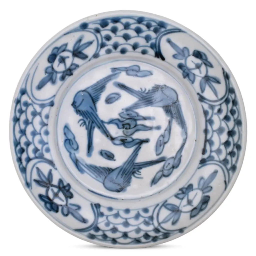 Antique Chinese Swatow Zhangzhou Ware Blue and White Porcelain Dish Ming Dynasty