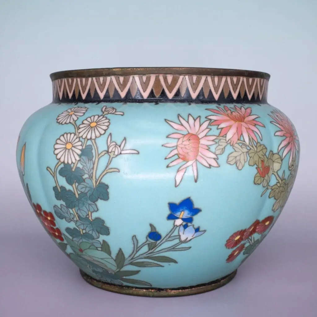 Fine Antique Japanese Silver Wire Cloisonne Jardiniere Planter. Meiji Period