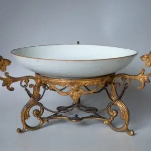 Antique Chinese 18th Century Porcelain Blank Dish With Ormolu Mounts
