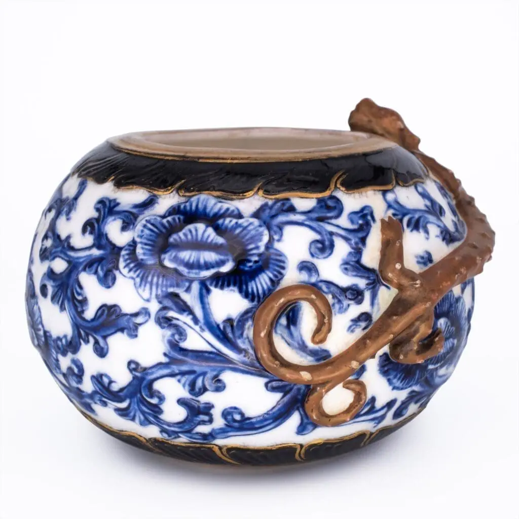 Antique Royal Worcester Japanesque Brush Washer with Chilong Dragon. English Aesthetic Movement Porcelain