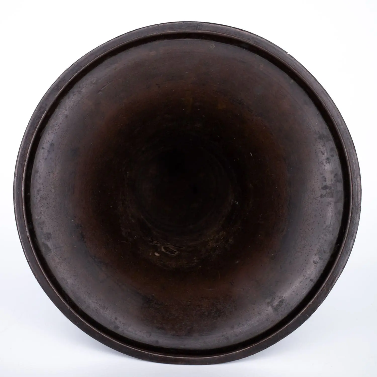 Antique Bronze Gu Form Altar Vase With Taotie Mask Decoration and Floral Handles. 19th century