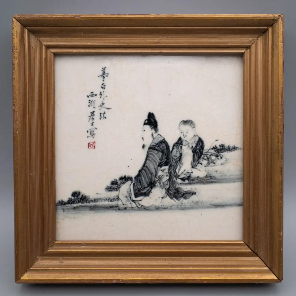 Antique Chinese Republic Period Porcelain Tile 1912-1925 Wu Jinhe Kiln, Chaozhou
