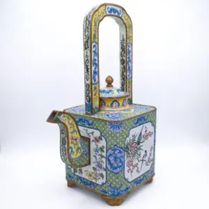 Fine Large Chinese Canton Enamel Square Wine Pot and Cover