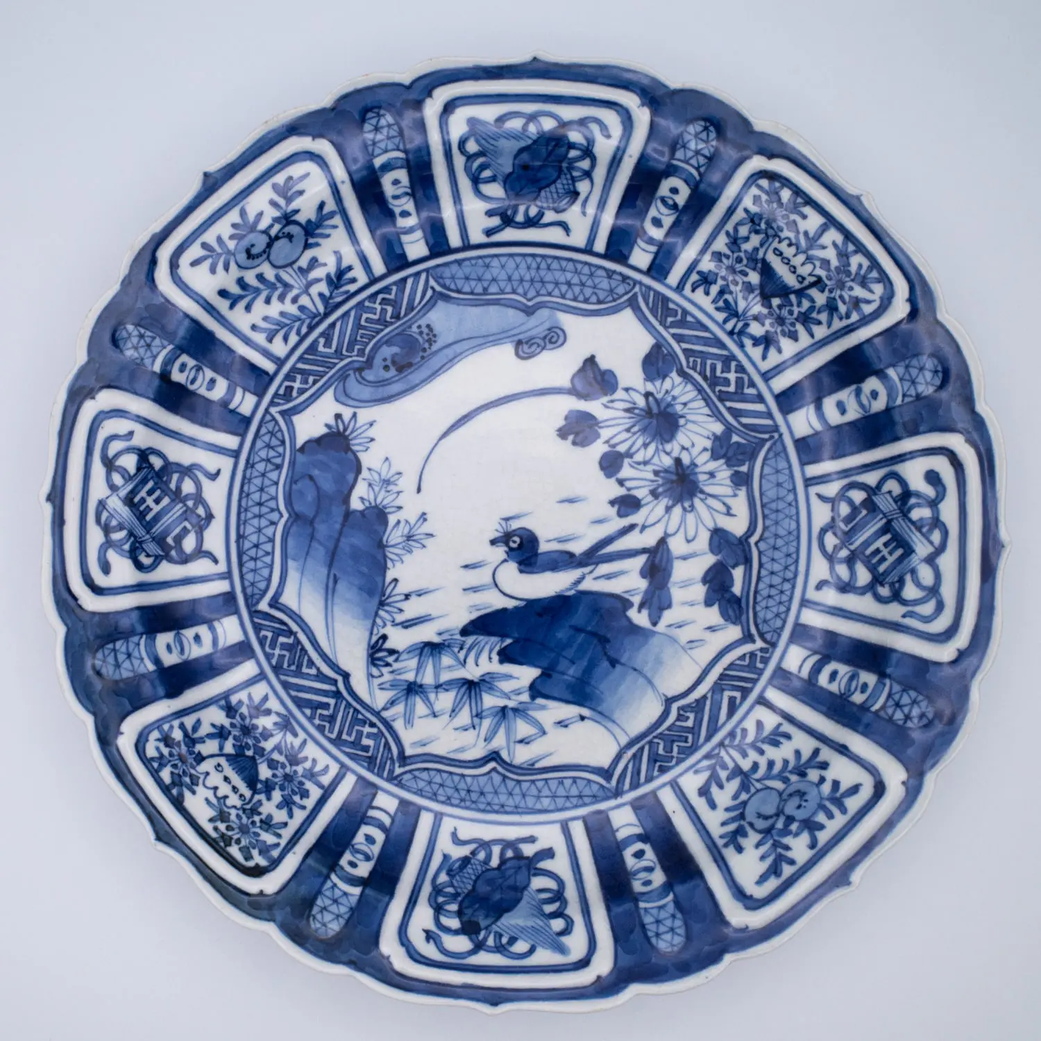 Pair of Antique Japanese Fuyode Kraak Style Blue and White Porcelain Dishes. Edo Period
