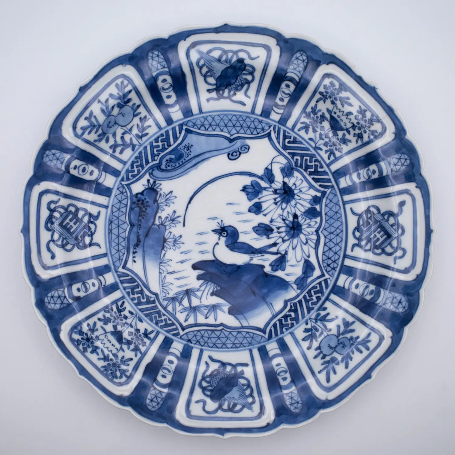 Pair of Antique Japanese Fuyode Kraak Style Blue and White Porcelain Dishes. Edo Period