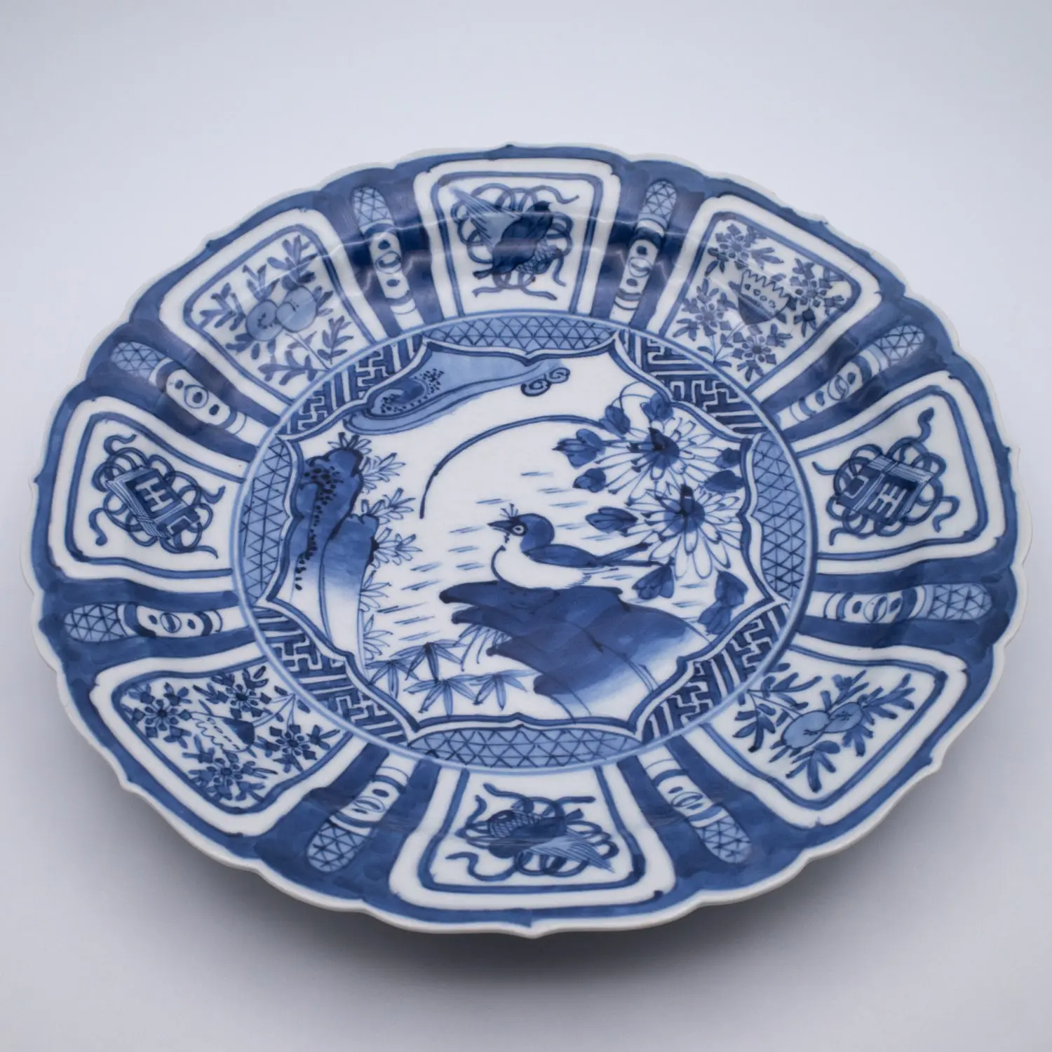 Pair of Antique Japanese Fuyode Kraak Style Blue and White Porcelain Dishes. Edo Period