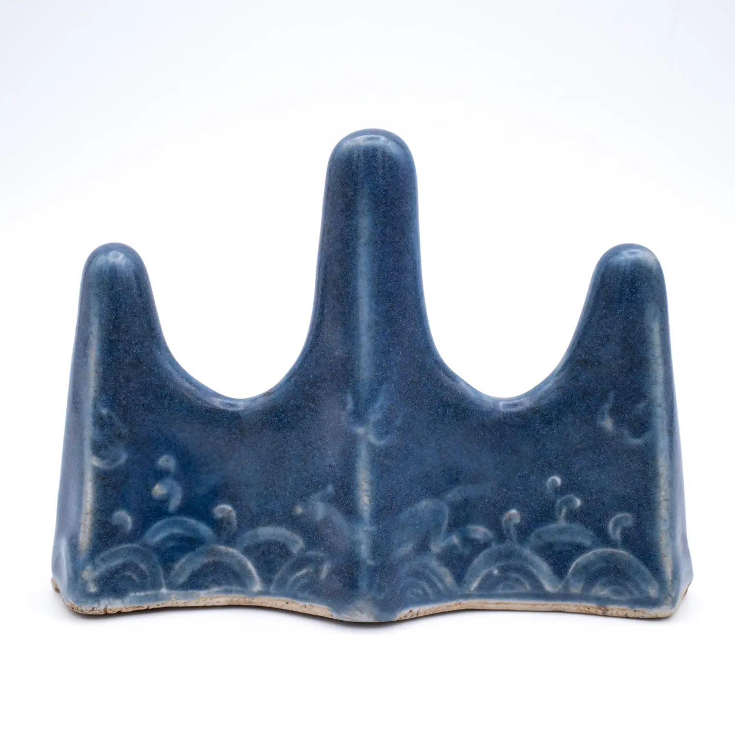 Fine Antique Chinese Blue Glazed Mountain-form Porcelain Brush Rest. Qing Dynasty