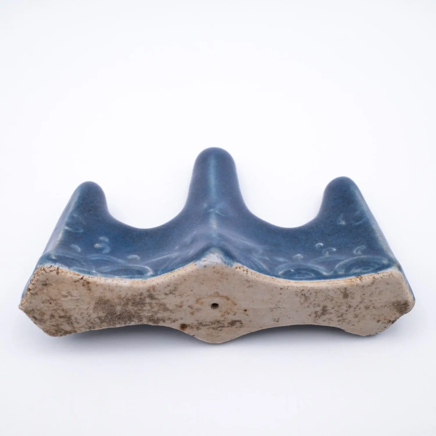 Fine Antique Chinese Blue Glazed Mountain-form Porcelain Brush Rest. Qing Dynasty