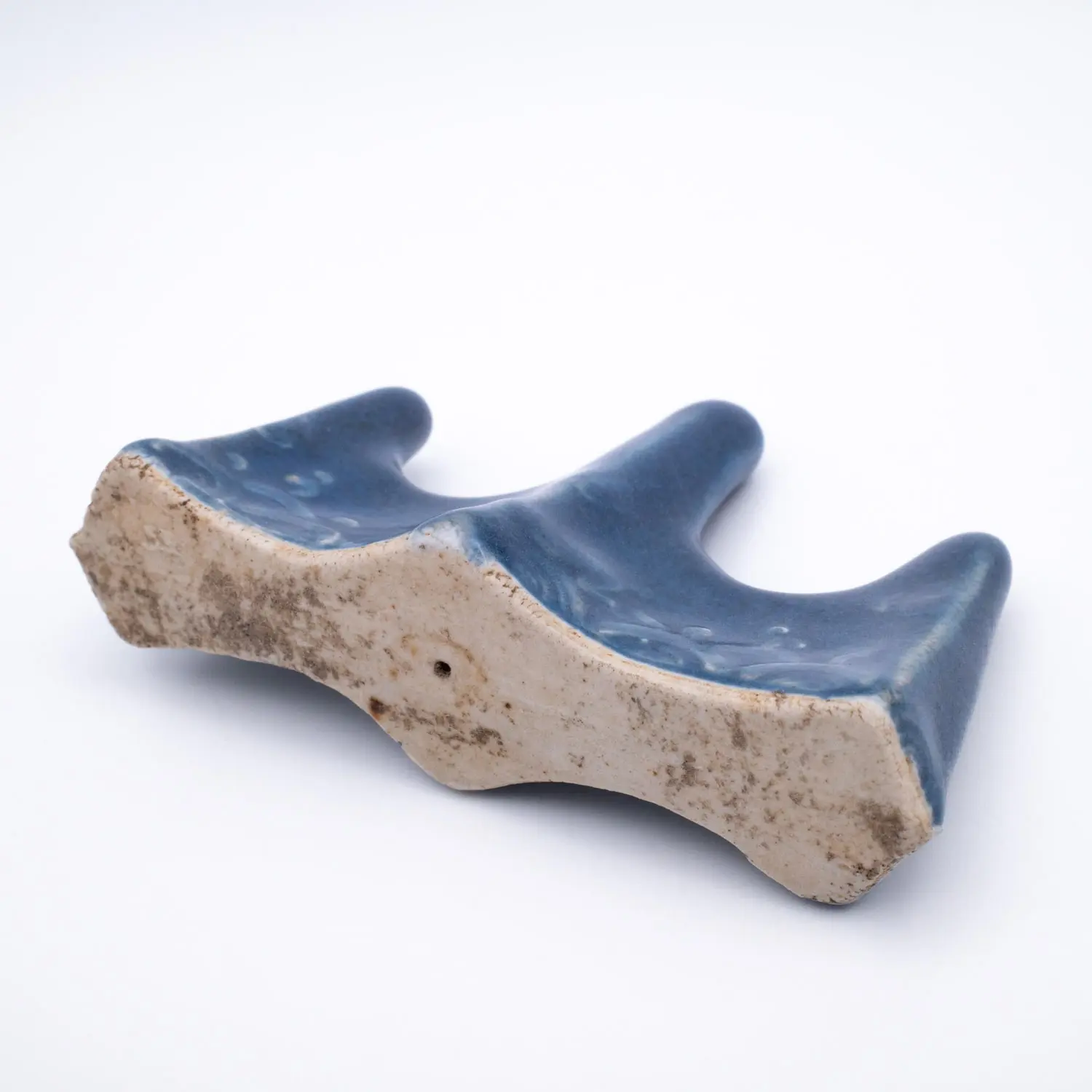 Fine Antique Chinese Blue Glazed Mountain-form Porcelain Brush Rest. Qing Dynasty