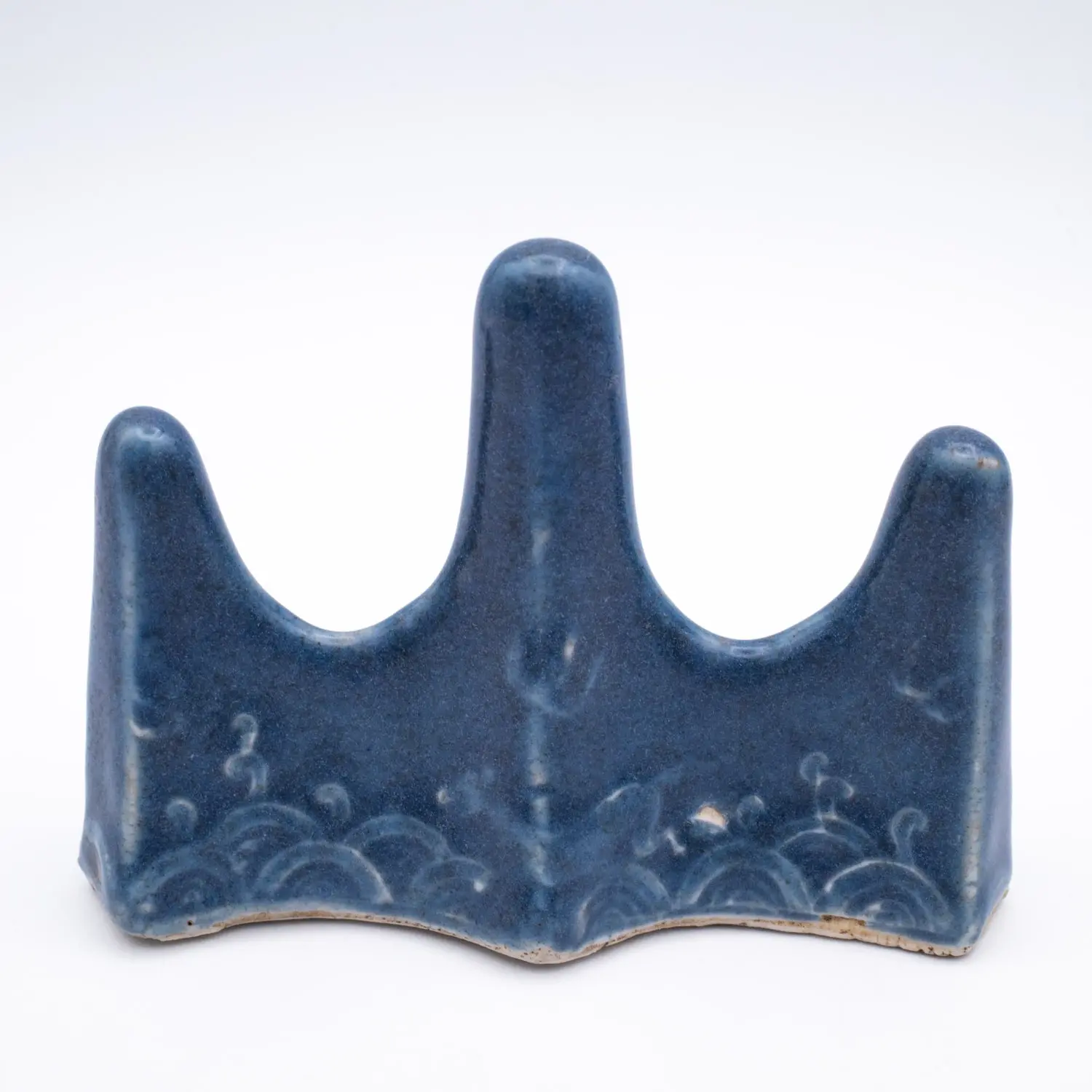 Fine Antique Chinese Blue Glazed Mountain-form Porcelain Brush Rest. Qing Dynasty
