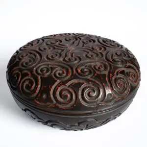 Antique Chinese Carved Tixi Lacquer Circular Box and Cover. Guri Ware