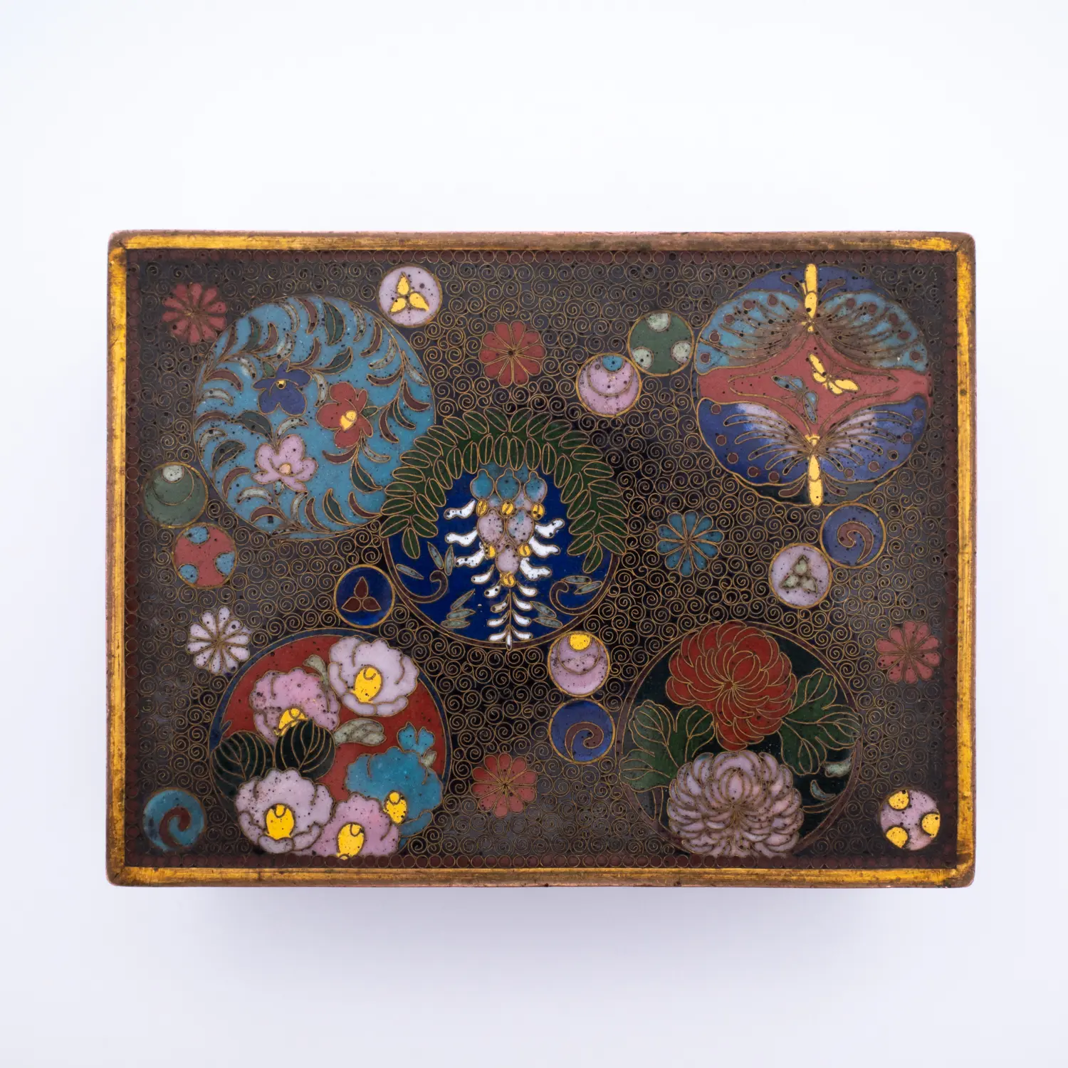 Fine Antique Japanese Cloisonné Enamelled Rectangular Box and Cover. Meiji period