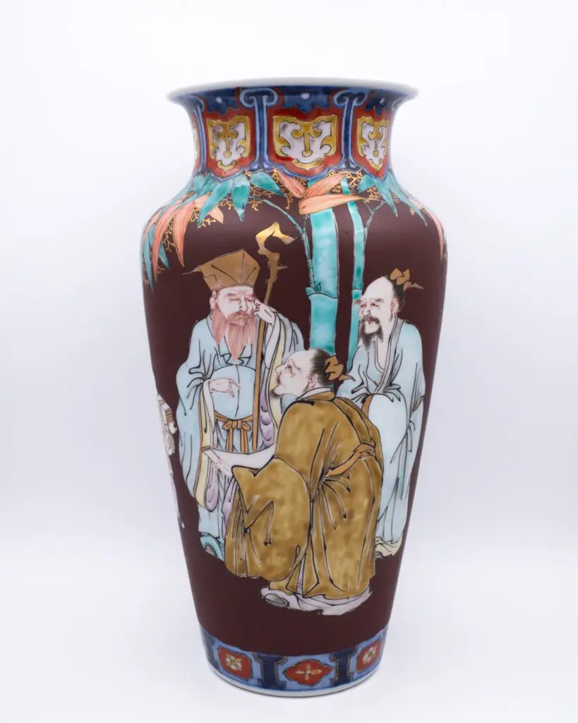 Large Antique Japanese Arita Porcelain Vase With Scholars in Bamboo Grove