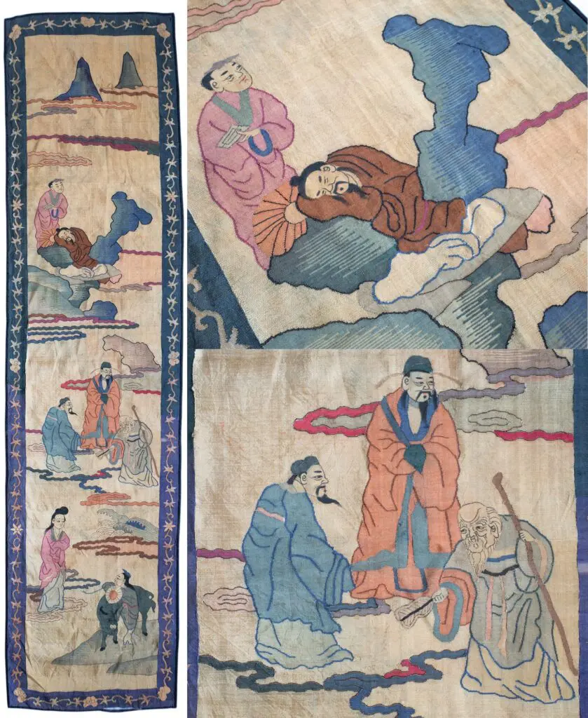 LARGE ANTIQUE CHINESE KESI KOSSU SILK TAPESTRY PANEL, QING DYNASTY. 160x40.5 CM