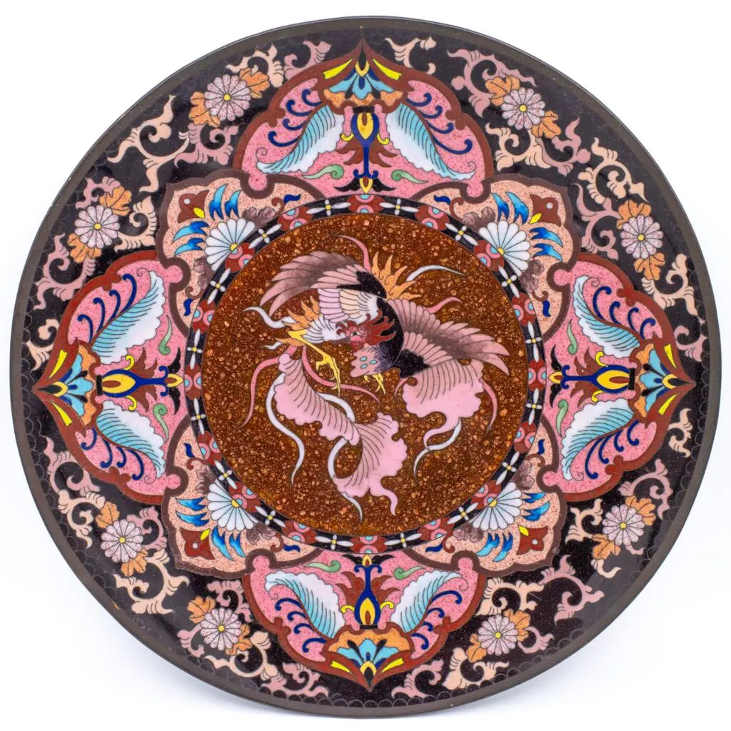 Fine Antique Japanese Cloisonne Charger Plate With a Ho-o Bird. Diam. 30cm / 12"