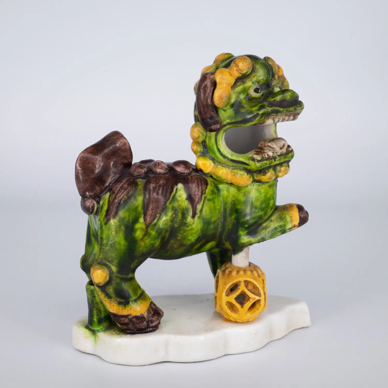Antique Chinese Biscuit Glazed Porcelain Foo Lion Joss Stick Holder
