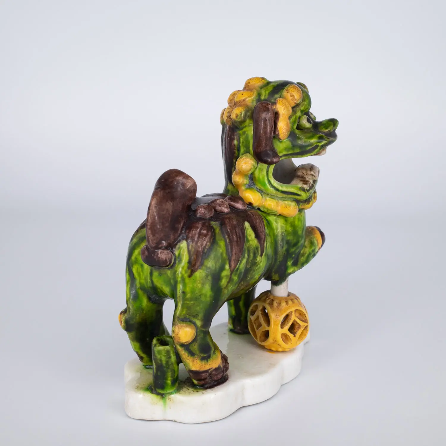 Antique Chinese Biscuit Glazed Porcelain Foo Lion Joss Stick Holder