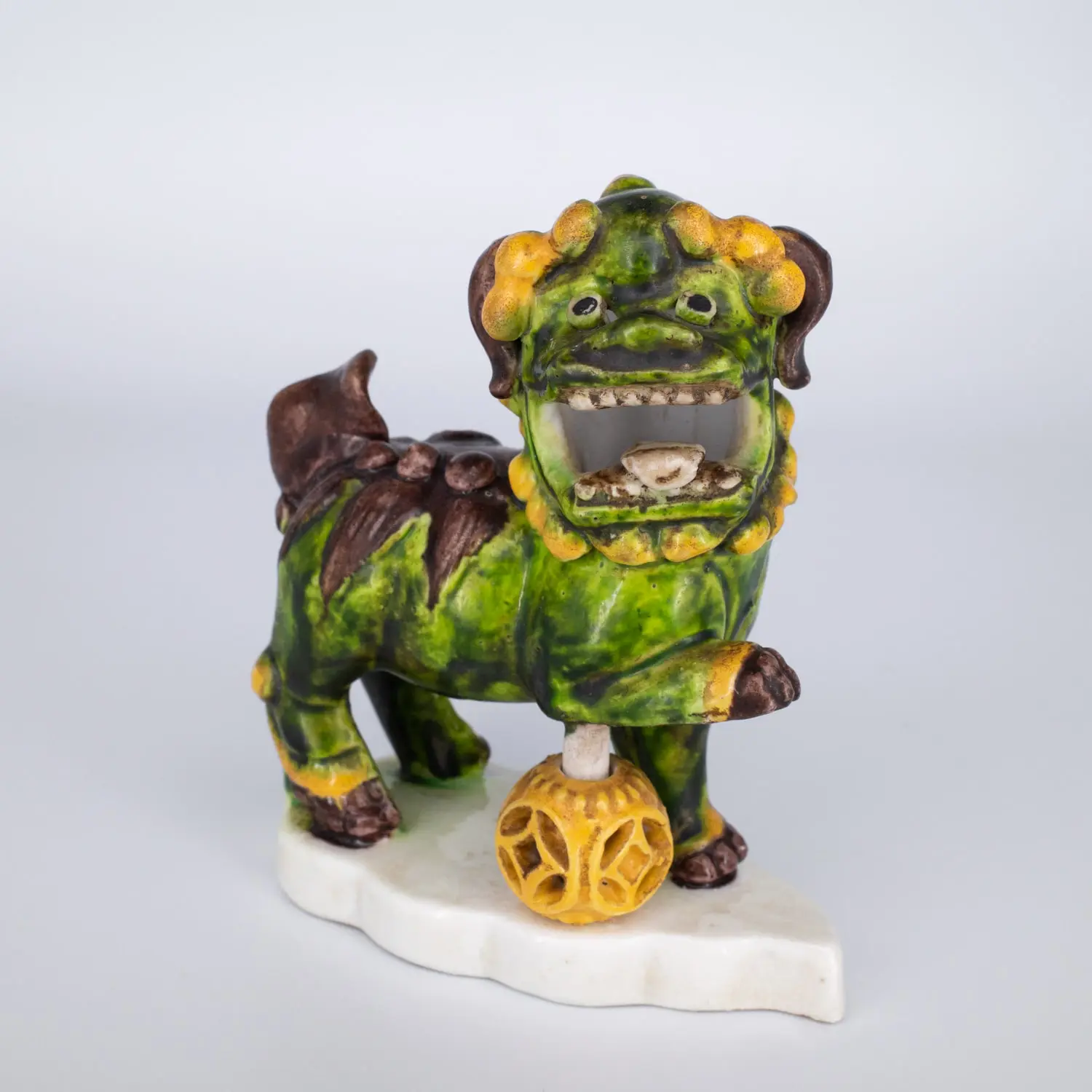 Antique Chinese Biscuit Glazed Porcelain Foo Lion Joss Stick Holder