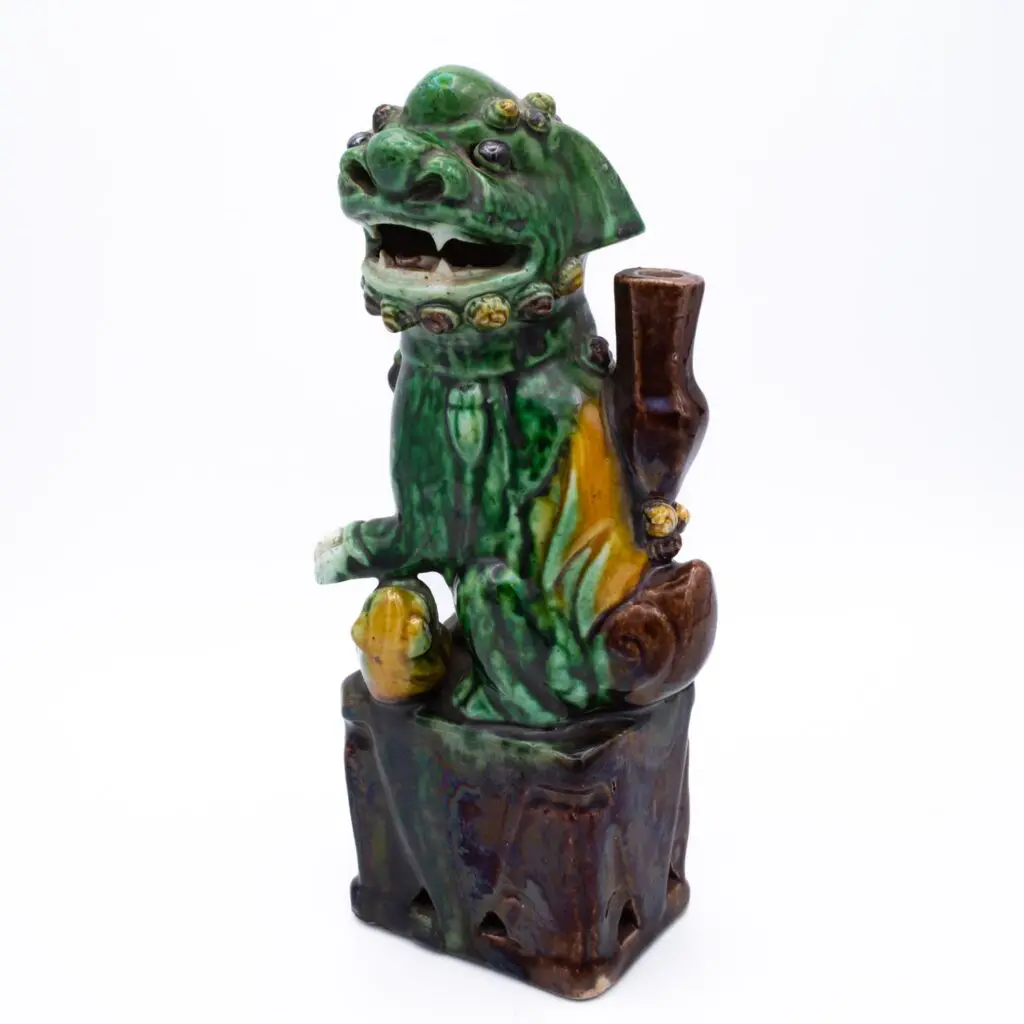 Antique Chinese Sancai Glazed Porcelain Foo Lion Joss Stick Holder. Qing Dynasty