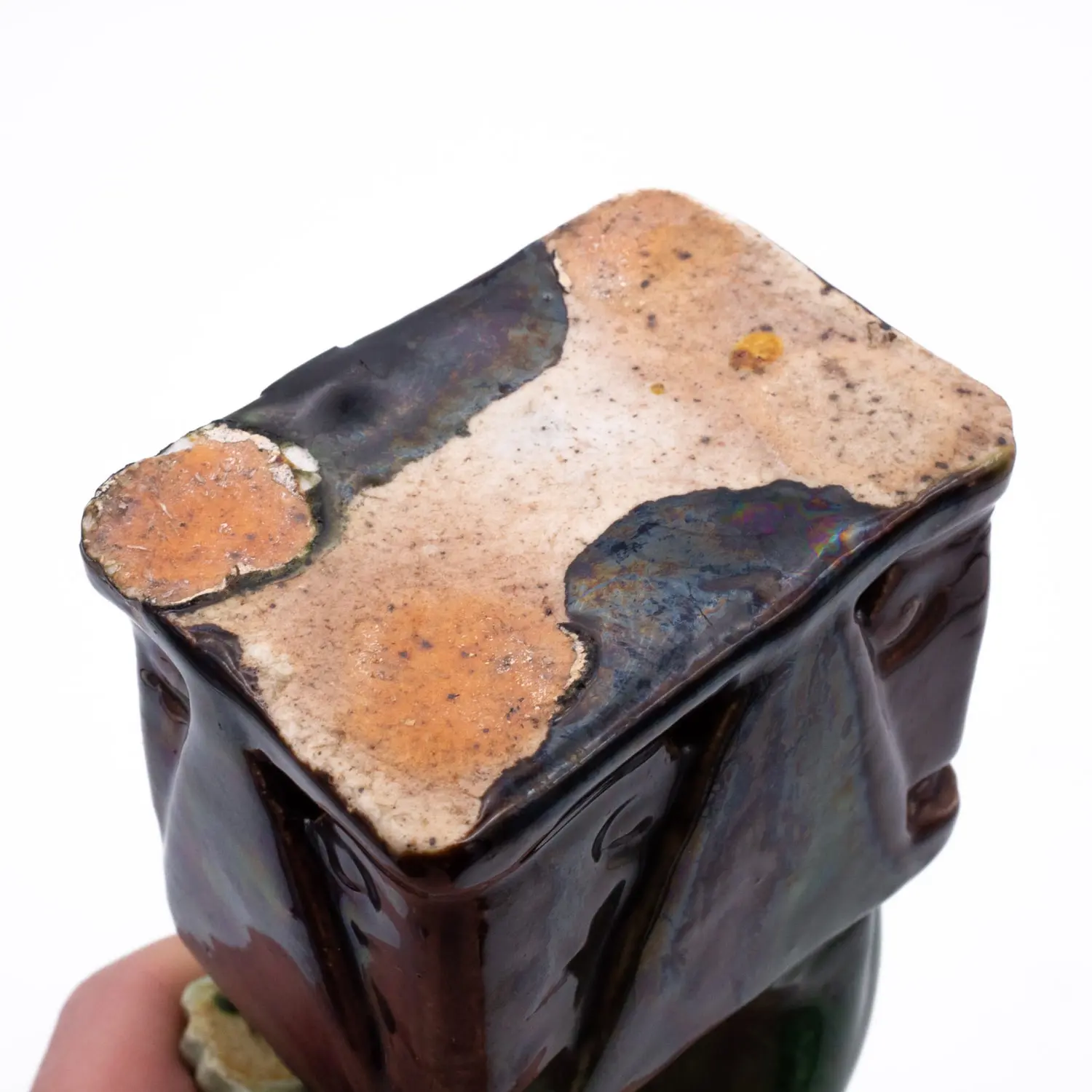 Antique Chinese Sancai Glazed Porcelain Foo Lion Joss Stick Holder. Qing Dynasty