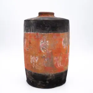 Antique Chinese Polychrome Painted Pottery Jar. Han Dynasty style
