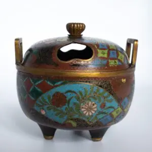 Fine Antique Japanese Cloisonne Tripod Koro Incense Burner. Meiji Period
