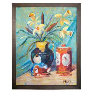Fine Original Mid Century Still Life Oil Painting With Japanese Kutani Porcelain. Signed P. Hunt