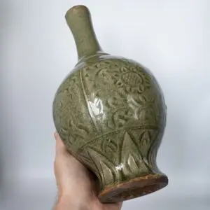 Chinese Longquan Celadon Vase With Incised Floral Decoration. Ming Dynasty