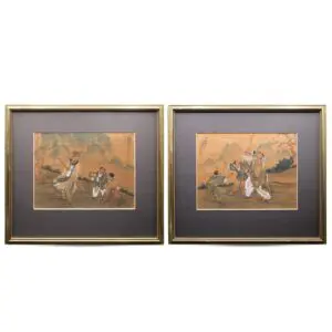 Pair of Chinese Republic Period Paintings on Silk With Calligraphy Inscriptions
