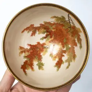 Antique Japanese Satsuma Pottery Bowl With Maple Tree by Choshuzan 長州山